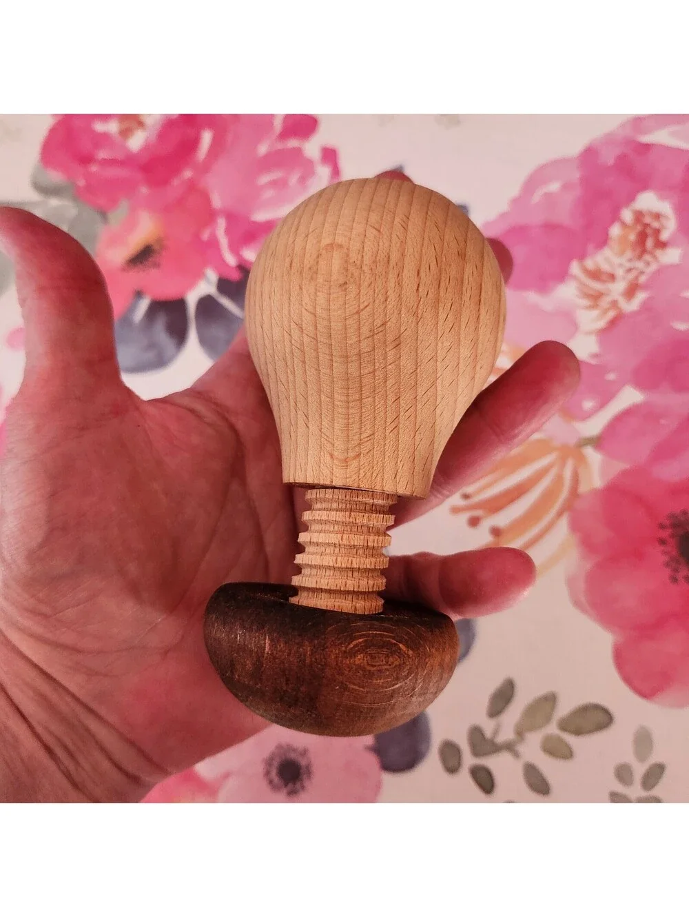 Handmade Wooden Mushroom Nutcracker Screw Style Folk Art Kitchen Tool